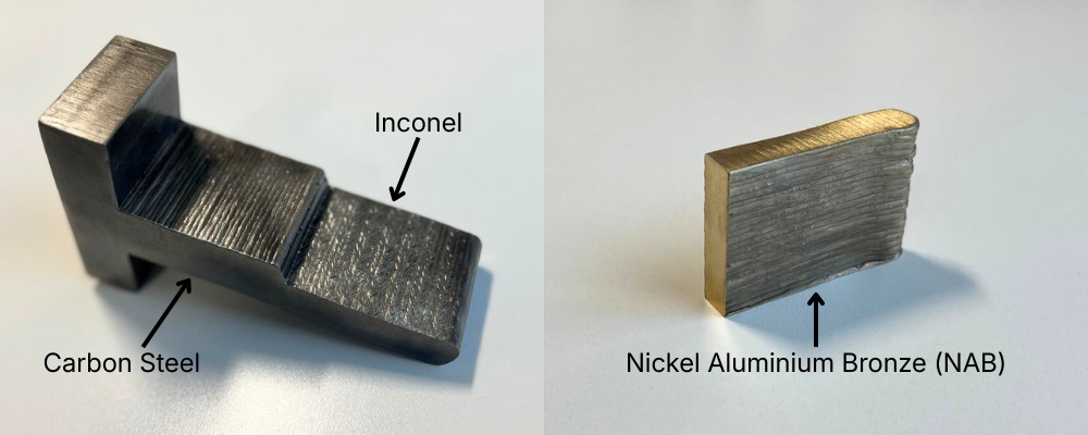 Examples of materials that can be use in WAAM -carbon steel, inconel and NAB