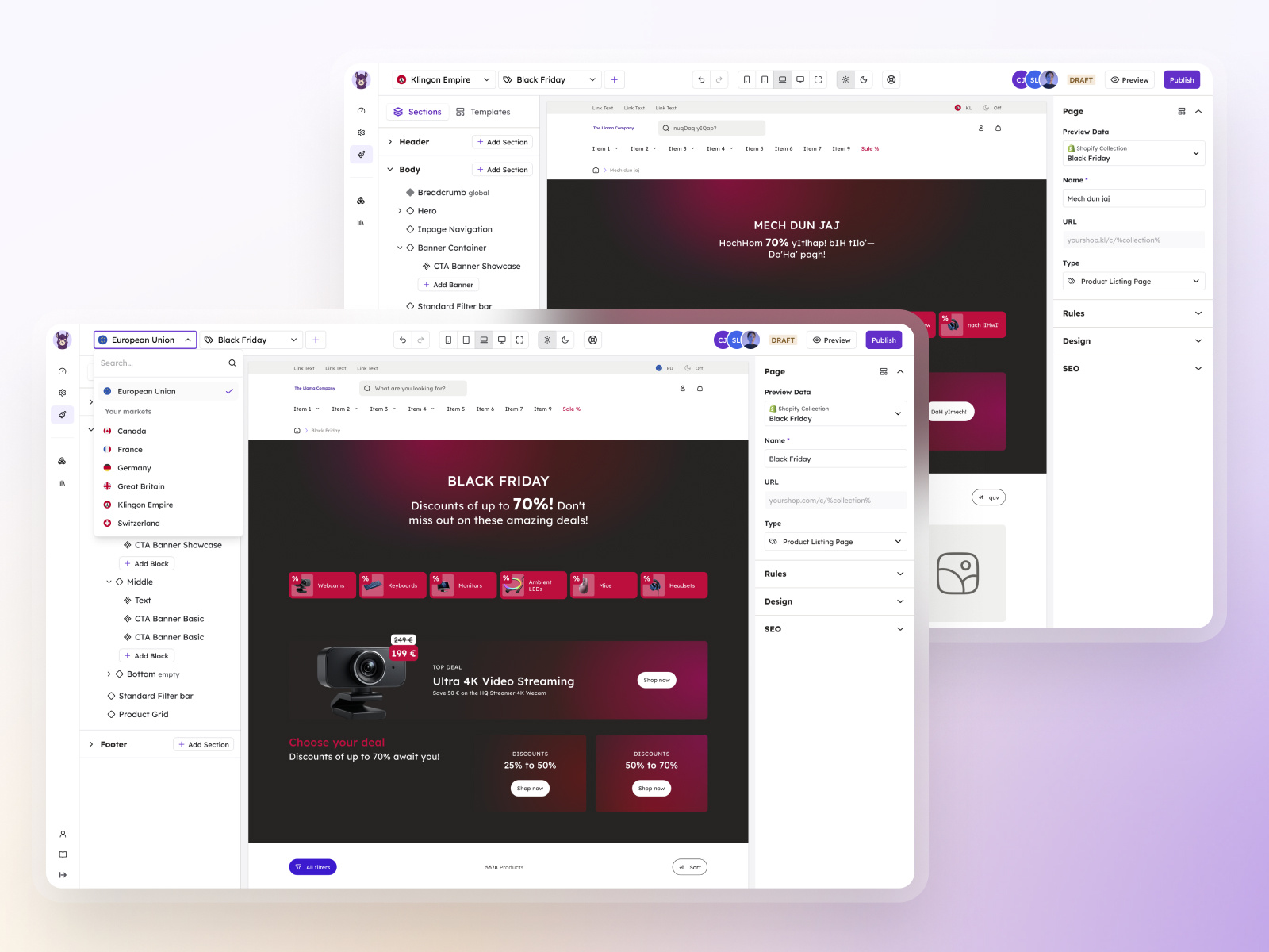 Studio - simply switch between markets