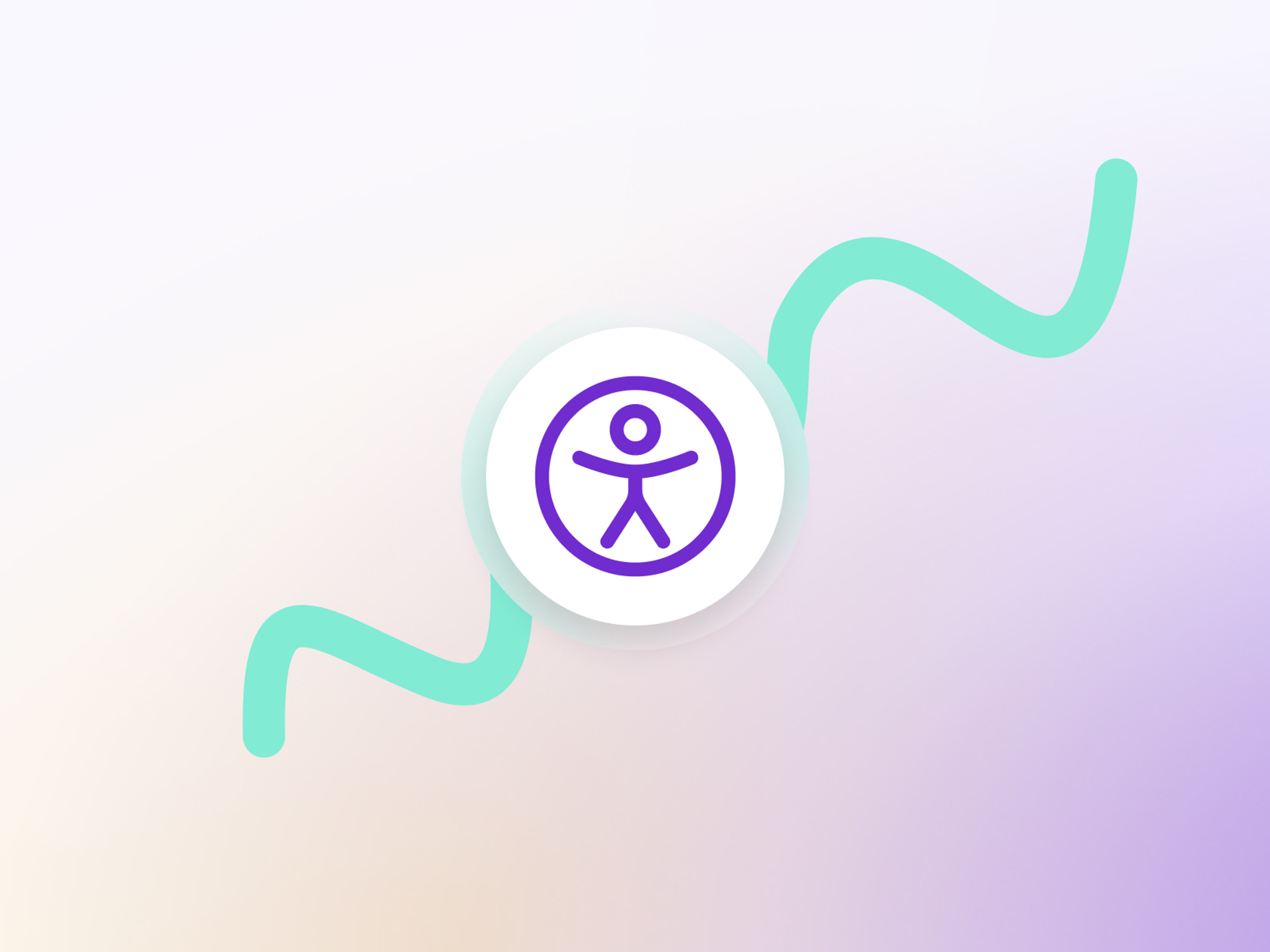 The global accessability icon on a light pale gradient bacground with a mint colored wave line in the background