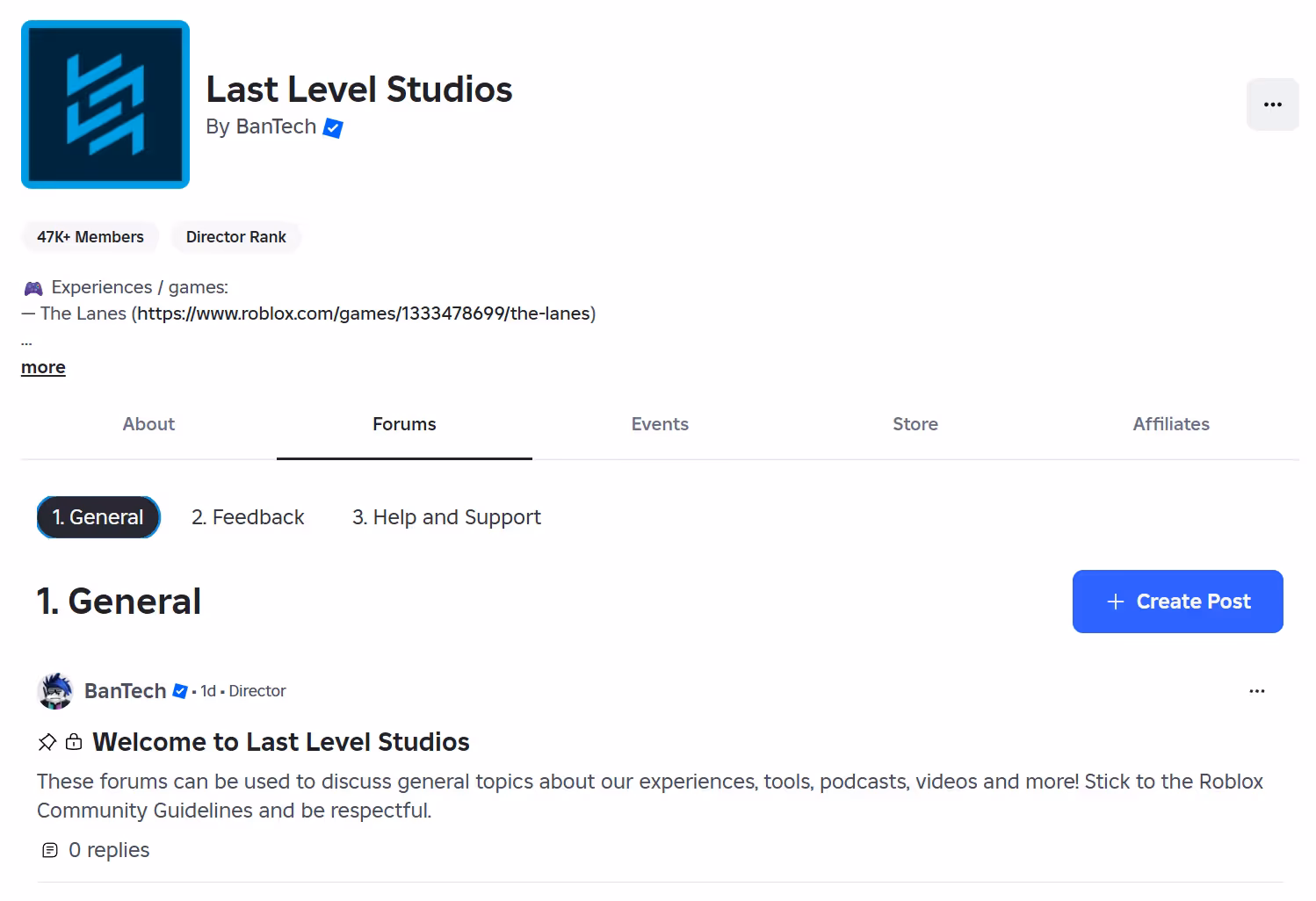 Forums are now available on Last Level Studios Roblox community, for General discussion, Feedback and Help & Support.