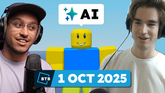 Adam and Fedor looking at an AI-powered NPC chatting.