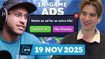 Adam and Fedor looking at a mockup of Roblox UI offering the user a chance to watch an ad for an extra life.