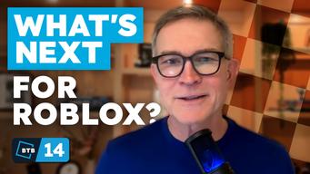Dave Baszucki, Roblox CEO, screenshot from the interview, next to the text "What's next for Roblox?"