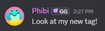 A screenshot of Discord user Phibi, showcasing their 'GG' tag.