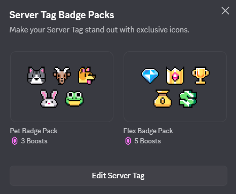 A screenshot showcasing the Pet Badge and Flex Badge packs.