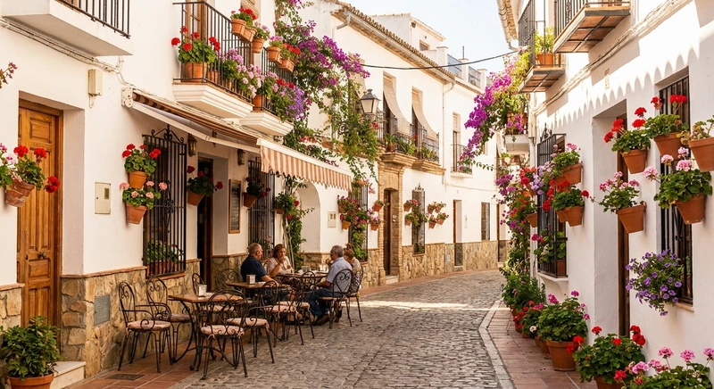 Estepona old town with flower-lined streets and traditional architecture