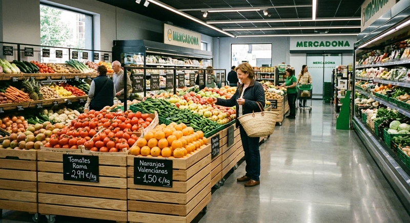 Fresh produce section in a Spanish supermarket
