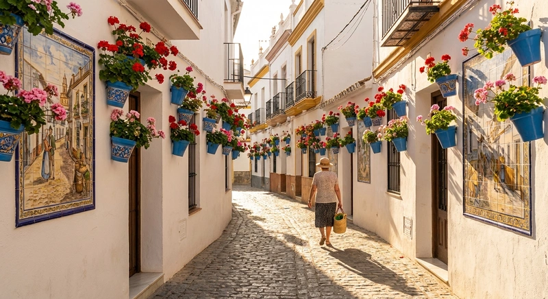 Estepona old town with flower-lined streets and murals