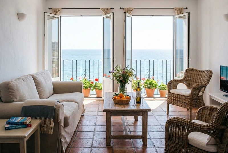 A bright Andalusian holiday apartment interior ready for guests