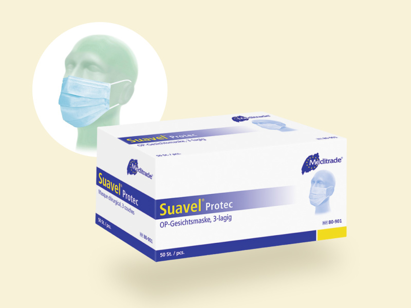 Meditrade Suavel Protect Einmalmundschutz, blau, 3-lagig