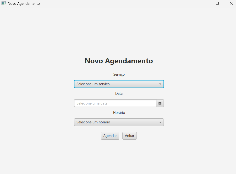 Imagem da sessão Novo Agendamento - User