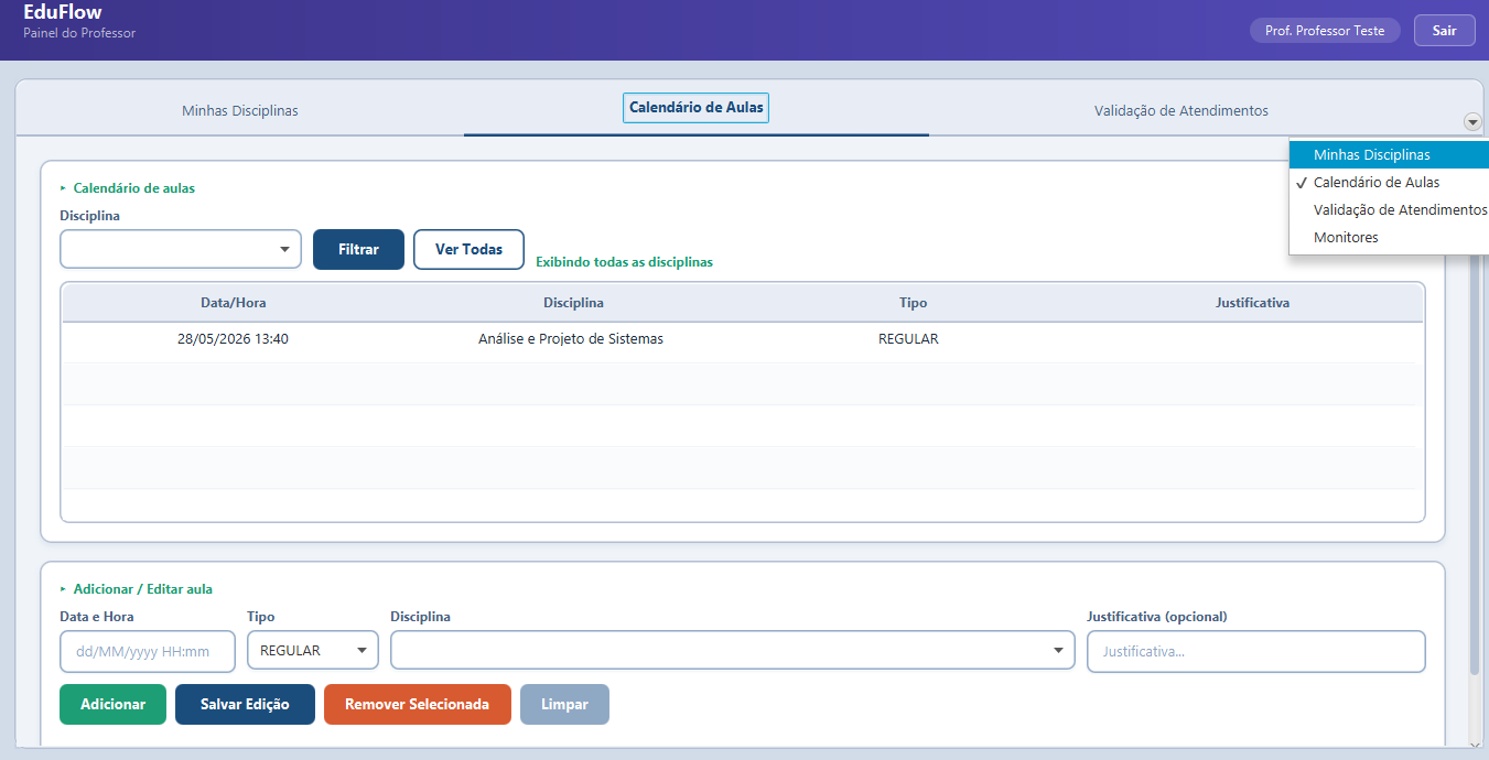 Imagem da sessão Professor Dashboard