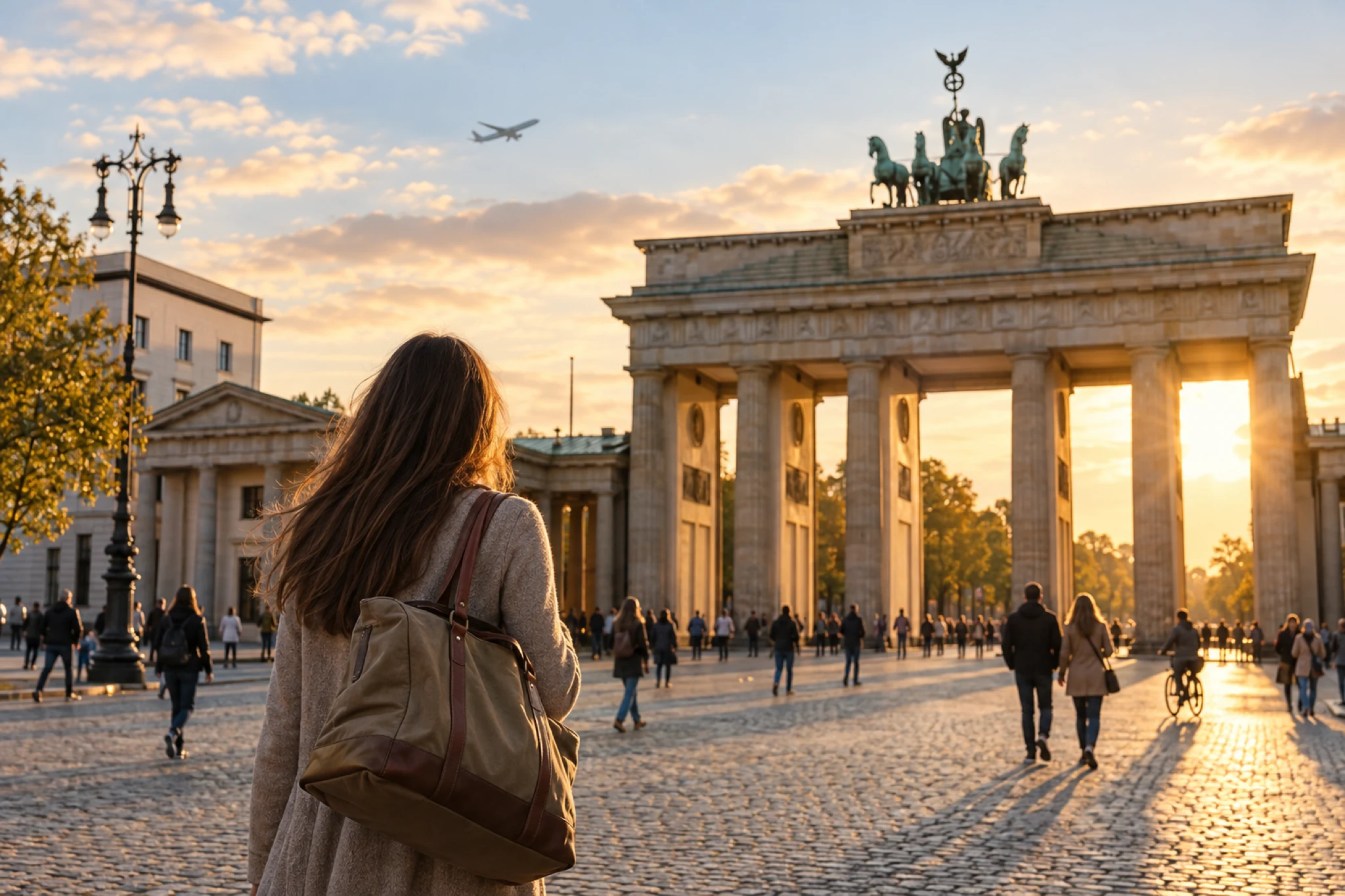 Brama Brandenburska w Berlinie o zachodzie słońca, zachęcająca do weekendowego wyjazdu.