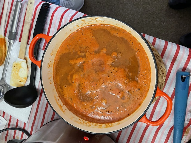 A large pot of homemade tomato soup for a CAFOD Lent Lunch